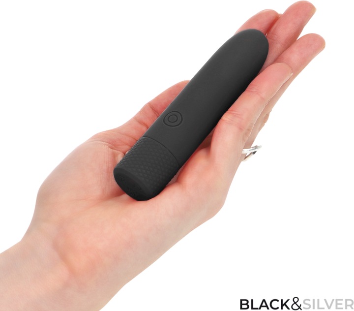 Actual product image Black&Silver Black & Silver - Geri USB Rechargeable Vibrating Bullet 8 Vibrations Black 10 X 2.2 cm