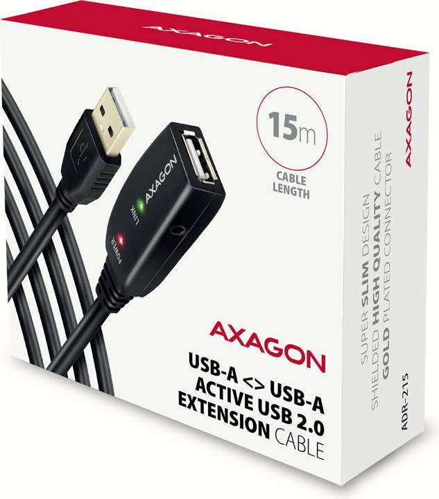 Image du produit Axagon ADR-215 Câble d'extension actif USB 2.0, USB-A mâle/femelle - 15m (15 m, USB 2.0)
