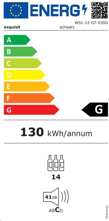 Energy Label Exquisit WS1-12-GTE-030G black, wine cooler (free-standing unit)