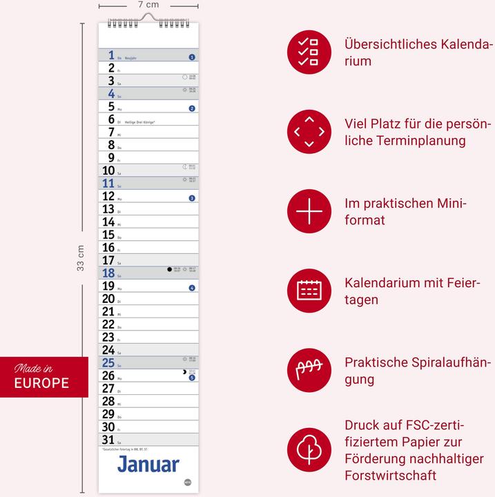 Produktbild Langplaner mini, blau 2026 (7 x 33 cm)