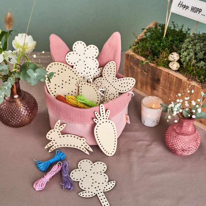 Immagine prodotto Papierdrachen Nido di Pasqua con orecchie da coniglietto in mussola rosa 01 (1 x, 19 x 16 cm)