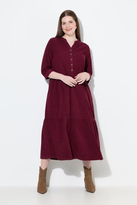 Image du produit Ulla Popken Robe maxi en velours côtelé à col montant, encolure en V et manches longues (50, 52)