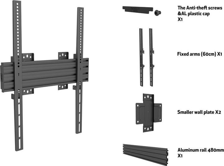 Actual product image Multibrackets Wall mount, 40"-100", VESA 100x100-400x600 (Wall, 100", 80 kg)