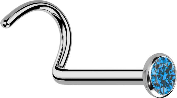 Actual product image Star Piercing Nasenstecker gebogen silber mit flacher Halbkugel Kristall hellblau (without brass, Titanium)