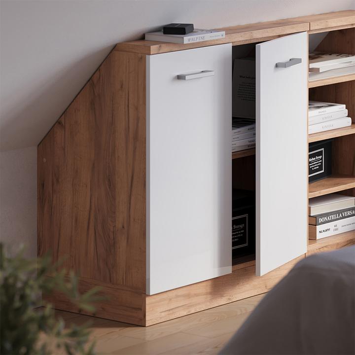 Produktbild Vichy Dachschrägenschrank Rion, Goldkraft Eiche/Weiss Hochglanz, mit 2 Türen (46 x 46 x 81.60 cm)