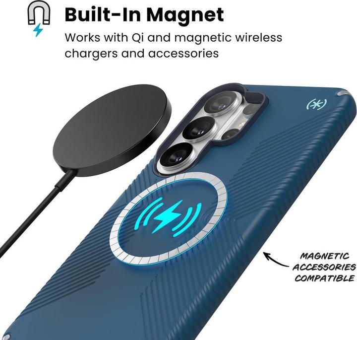 Actual product image speck Presidio2 Grip Magnet - Samsung Galaxy S26 Ultra MagSafe Case (Deep Sea/Silver Metallic/Spell (Samsung Galaxy S26 Ultra)