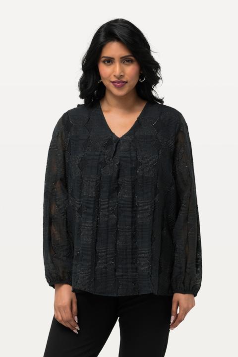 Produktbild Ulla Popken Bluse, doppellagig, V-Ausschnitt, transparenter Langarm (46, 48)
