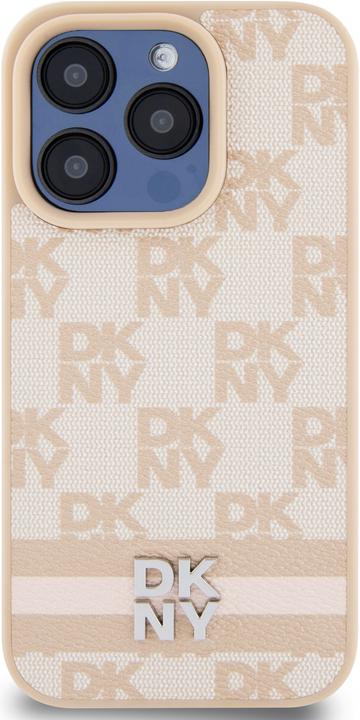 Actual product image DKNY PU Leather Checkered Pattern and Stripe Case for iPhone 15 Pro Pink (Apple iPhone 15 Pro)