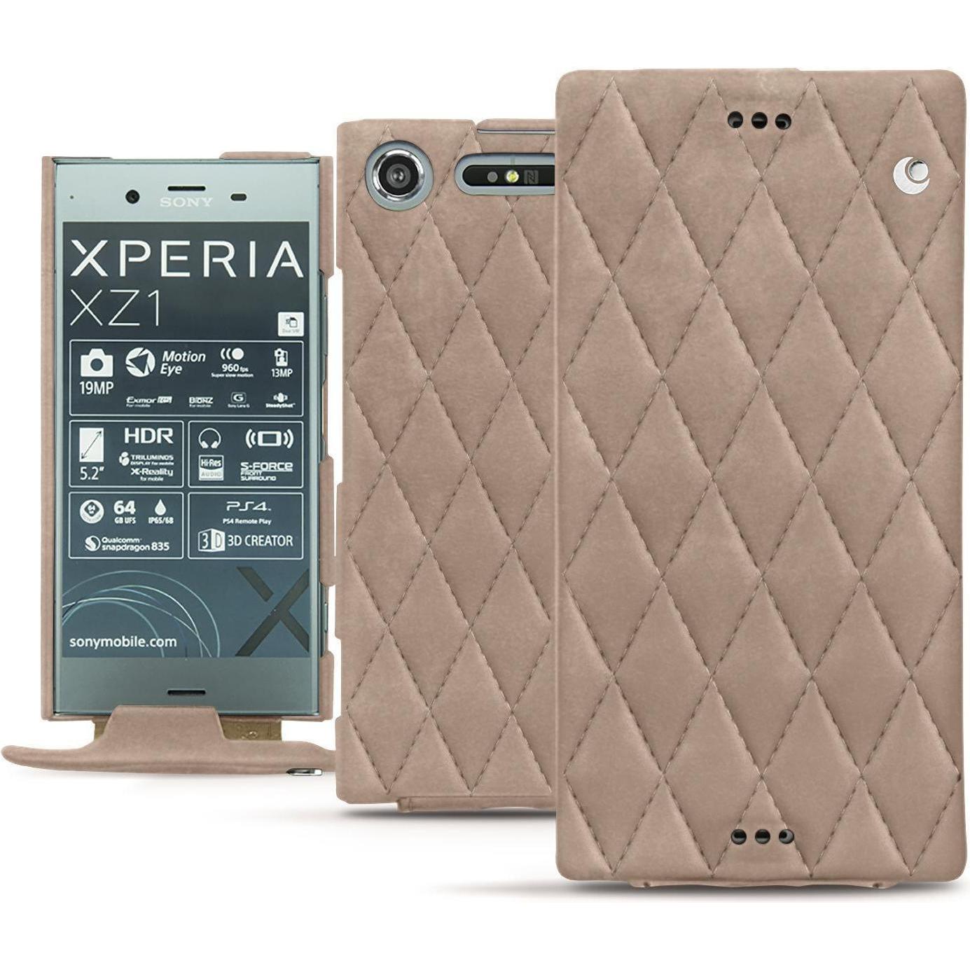 Noreve Lederschutzhülle vertikal (Sony Xperia XZ1), Smartphone Hülle, Beige