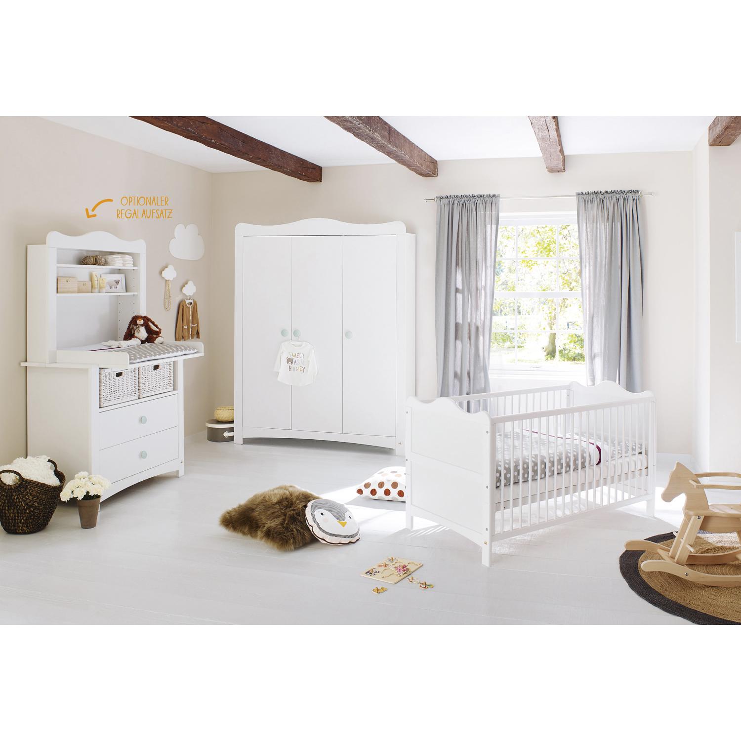 Pinolino, Komplett-Babyzimmer, Kinderzimmer-Set 'Florentina' breit gross mit kleinem Kinderbett, inkl. breitem Regalaufs...