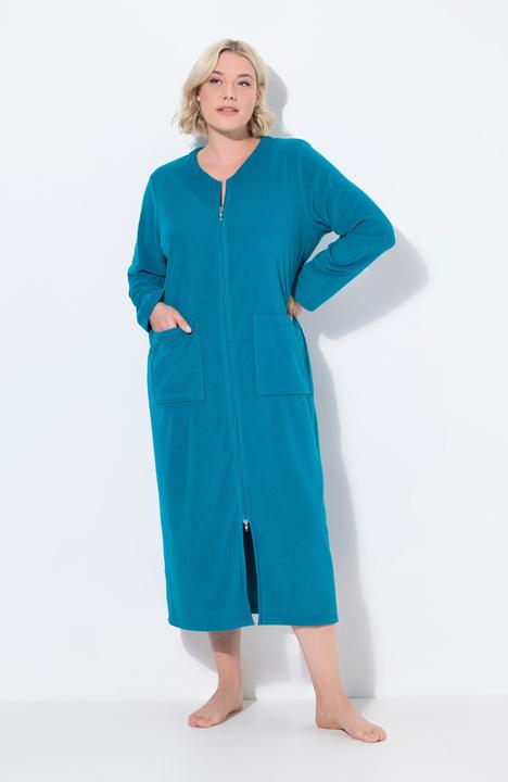Image du produit Ulla Popken Peignoir en tissu éponge, doux et confortable - fermeture à glissière à double sens (74)