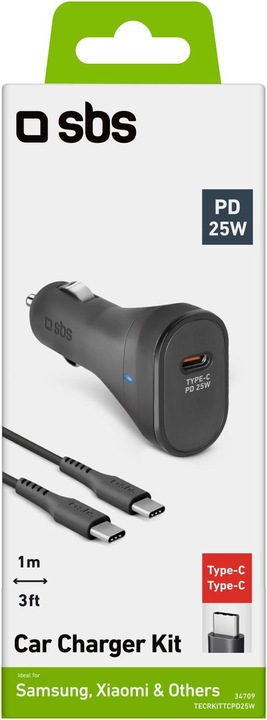 Produktbild SBS PD KFZ-Ladegert 25W USB-C + USB-C Kabel 1m