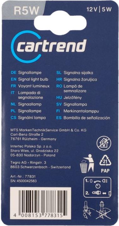 Nährwerte und Zutaten Unitec Standard Leuchtmittel (R5W)