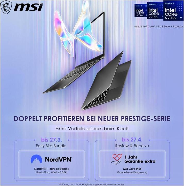 Produktbild MSI Prestige 16 Flip AI+ Evo C3MTG-063 (16", 4000 GB, 32 GB, DE, Intel Core Ultra 9 386H)