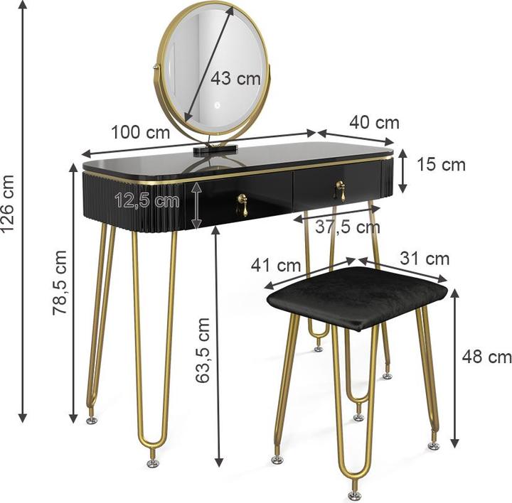 Image du produit Vicco Grace avec éclairage LED et tabouret (100 x 40 x 126 cm)