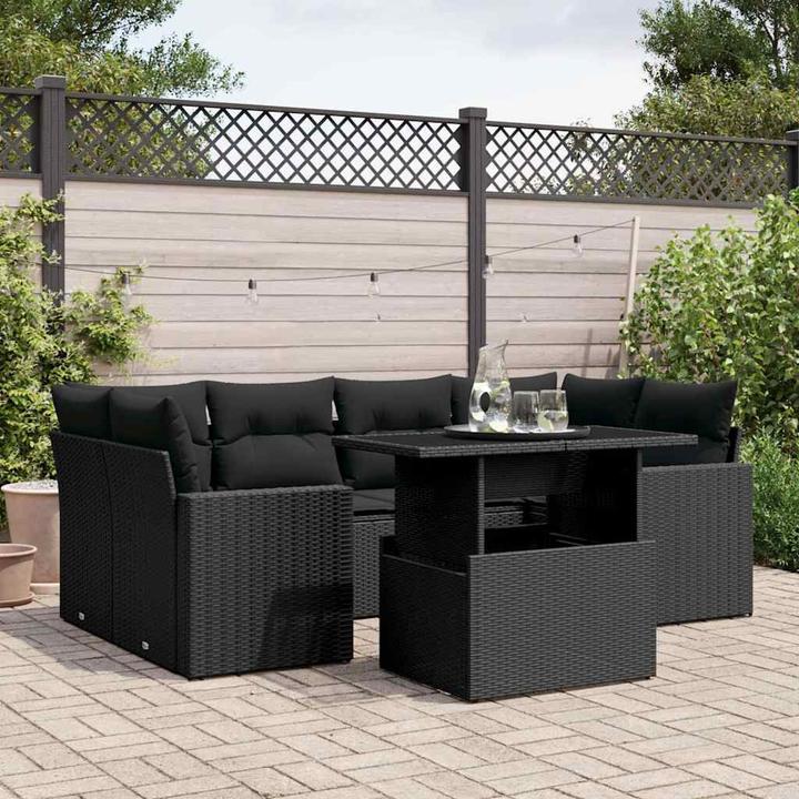 Produktbild vidaXL Gartenmöbel Sofa Garnitur Sitzgruppe Lounge 7-tlg. Schwarz Poly Rattan
