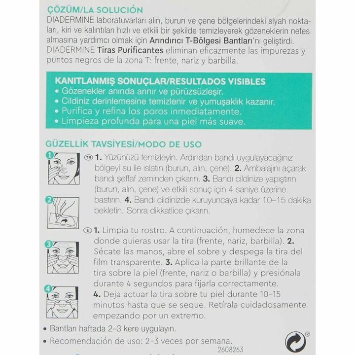 Nutritional values and ingredients Diadermine Tiras Purificantes Piel Normal-Mixta 6 U (Facial cleansing wipes)