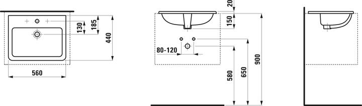 Actual product image Laufen Built-in washbasin PRO S 560x440mm w ÜL 3 HL version white (440 mm, 560 mm)