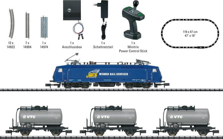 Produktbild MiniTrix Digital-Startpackung Güterzug mit Baureihe 120 der WRS (Spur N)