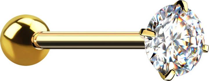 Actual product image Hollywood Body Jewelry Barbell vergoldet mit Kugel und Kristall silber gefasst (Surgical steel 316L, without brass)
