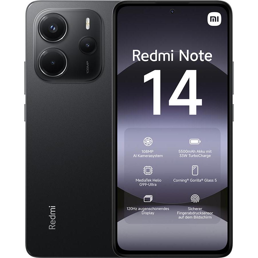 Xiaomi Redmi Note 14 (256 GB, Midnight Black, 6.67", Dual SIM, 108 Mpx, 4G), Smartphone, Schwarz