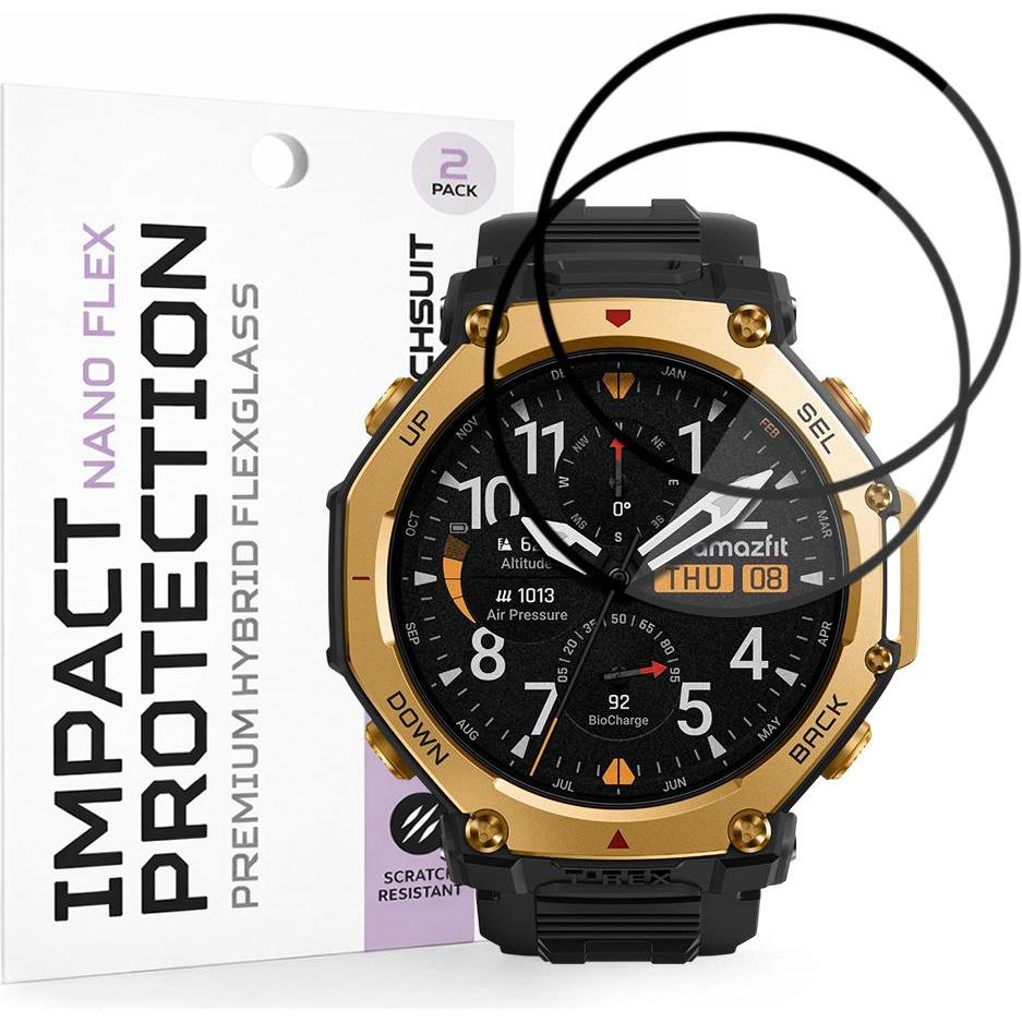 Techsuit - Nano Flex (2 pack) - Amazfit T-Rex 3 Pro - Black, Accessori per smartwatch, Nero