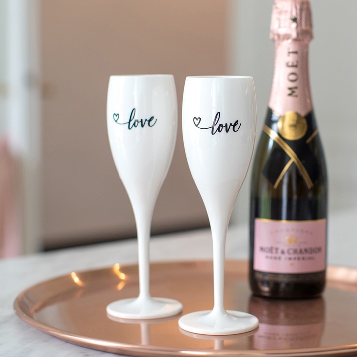 Immagine prodotto Koziol Set di 2 bicchieri da champagne con stampa CHEERS No. 1 LOVE EDITION (10 cl, 1 Occhiali, Bicchieri da champagne)