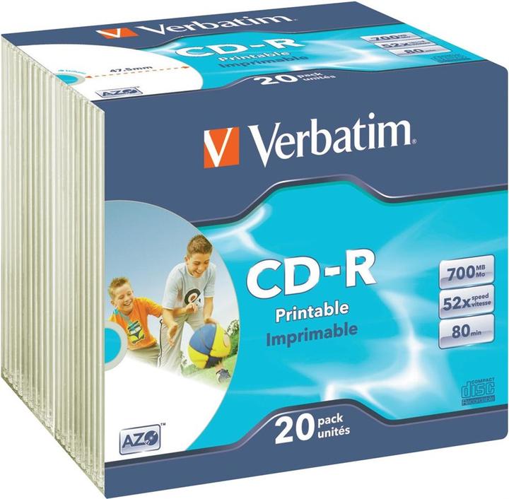 Produktbild Verbatim CD-R 52x, 700MB, 20er Pack, Wide bedruckbar (20 x)