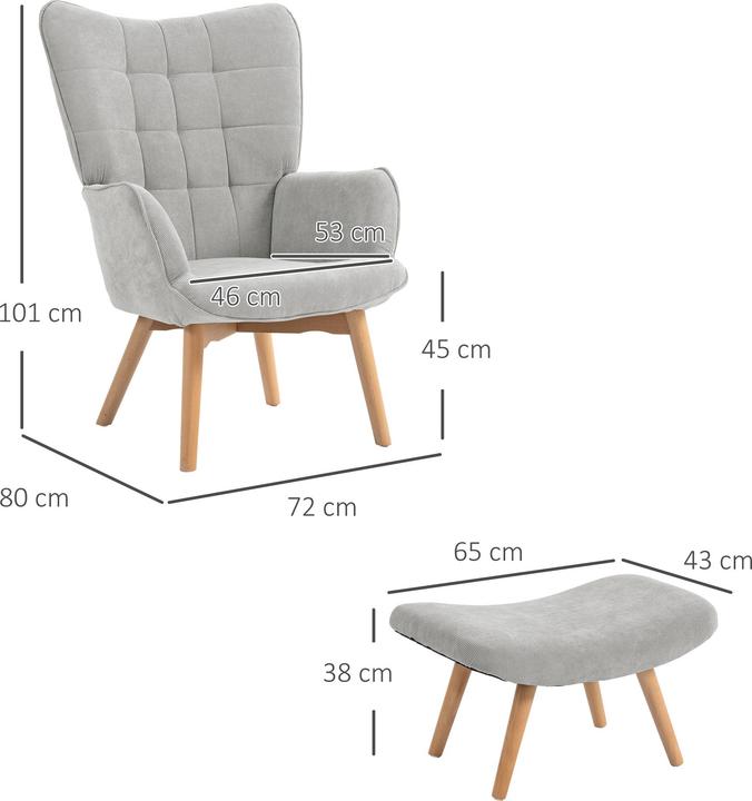 Produktbild Homcom Ohrensessel mit Hocker