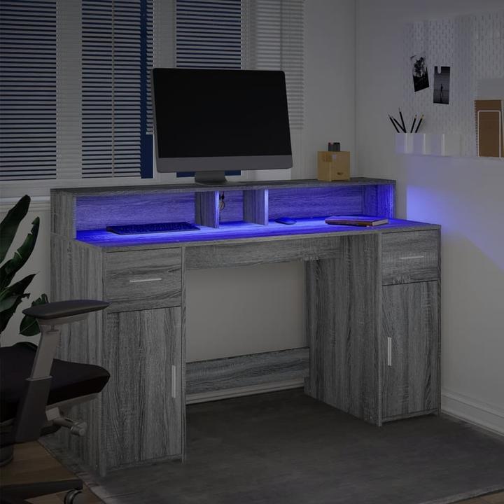 Immagine prodotto VidaXL Scrivania LED Scrivania per computer Scrivania da lavoro Scrivania per ufficio Grigio Sonoma (160 x 55 x 91 cm)