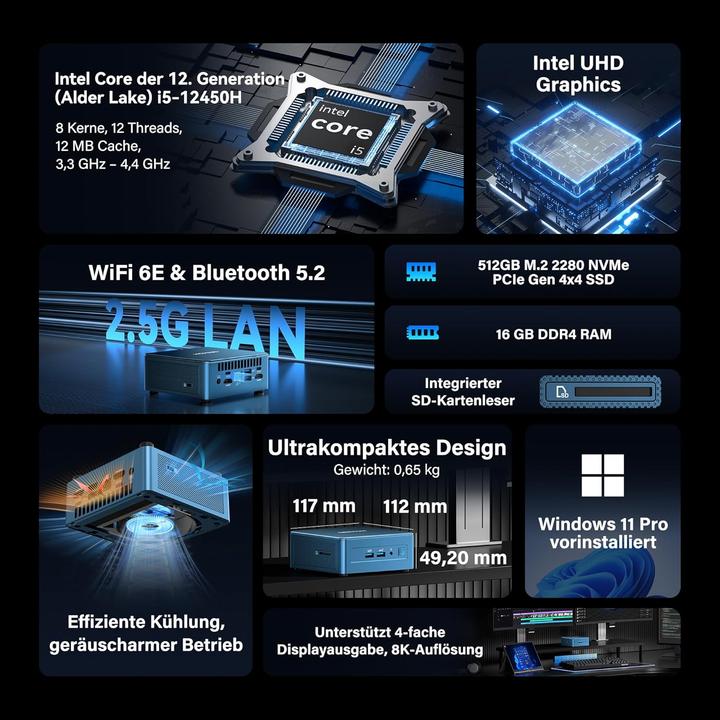 Produktbild Geekom Mini PC IT12 2025 Edition mit Intel i7-1280P (512 GB, 16 GB, Intel Core i5-12450H)