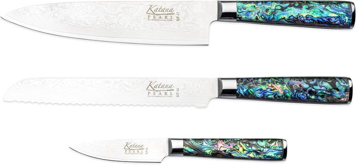 Produktbild Katana Saya Damaststahl-Küchenmesserset mit Abalone-Muster für extreme Schärfe und Haltbarkeit