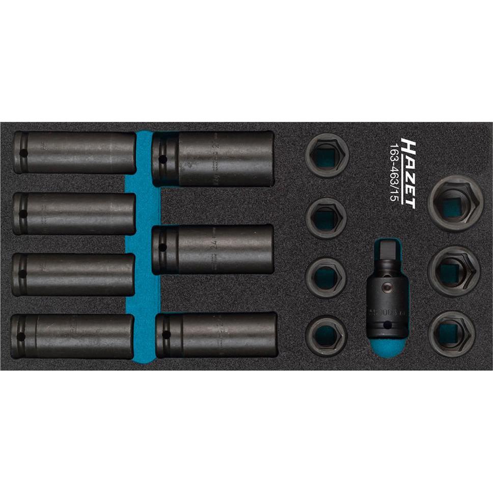 HAZET, Steckschlüssel + Stecknuss, Schlag-, Maschinenschrauber Steckschlüssel Satz 163-463/15 ∙ Vierkant12,5 mm (1/2 Zol...
