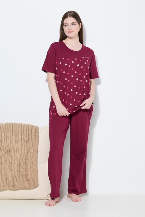 Image du produit Ulla Popken Pyjama 2 pièces, pantalon + haut à fleurs avec broderie, décolleté rond et manches courtes (42, 44)