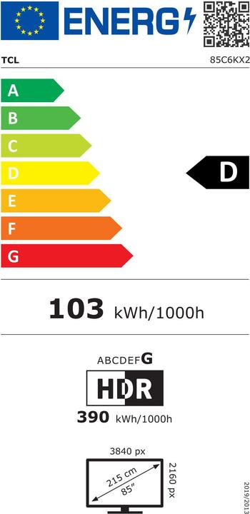 Energy Label TCL 85C6K (85", Mini-LED, 4K, 2025)