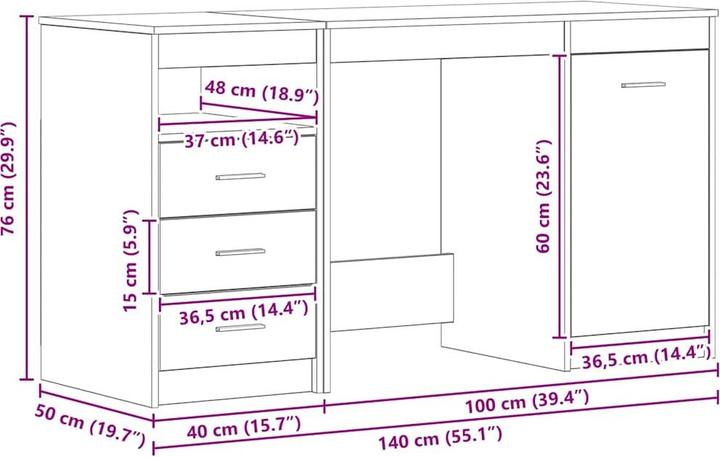Produktbild VidaXL Schreibtischmöbel (140 x 50 x 76 cm)