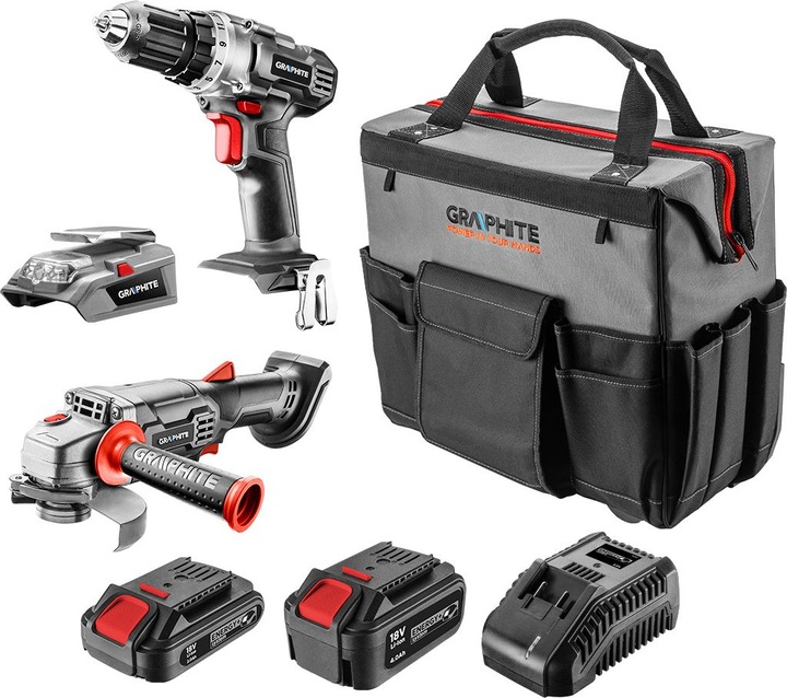Immagine prodotto Graphite E + kit: trapano (58G000), smerigliatrice (58G003), adattatore USB (58G025), 2x batterie (58G001)