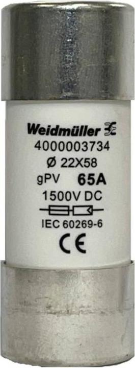 Actual product image Weidmüller 4000003734 FUSE WSFL 22X58 65A 1K5V GPV Miniature fuse Contents 10 pcs. (65 A)