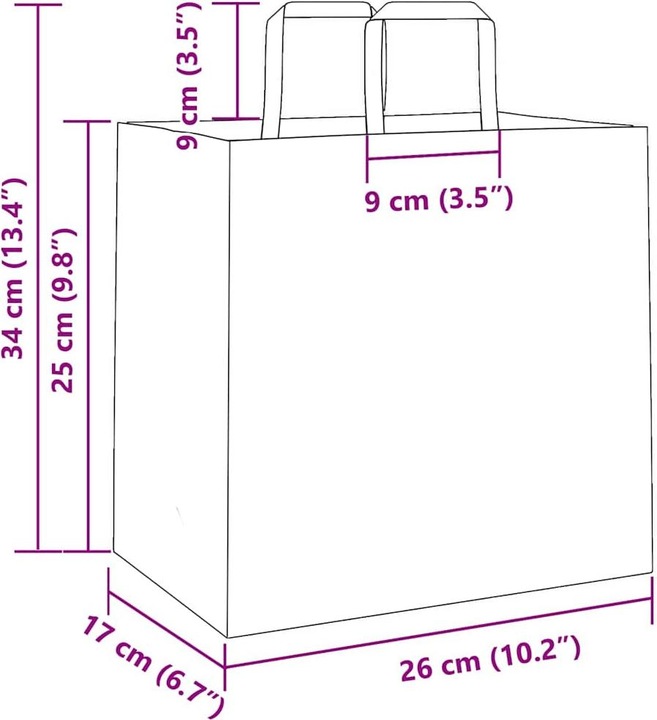 Produktbild VidaXL Kraftpapiertüten 50 Stk. mit Henkel Weiss 26x17x25 cm Papiertüte (Geschenktüte, 50 x)