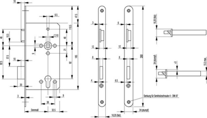 Produktbild BKS Haustür-Einsteckschloss 0024 PZW 24/65/92/10 mm DIN links silber käntig (Einsteckschloss)
