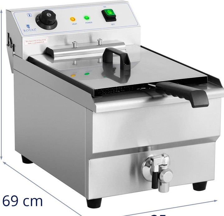 Produktbild Royal Catering Fritteuse Elektro Fritteuse Edelstahl Gastronomie Ablasshahn Kaltzone 6000 W 16L