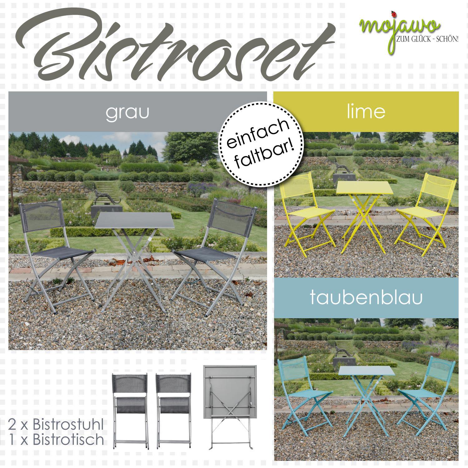 Mojawo, Gartentisch + Balkontisch, 3tlg Bistroset Gartenmöbelset Outdoormöbel Balkon klappbar Farbauswahl (60 cm)