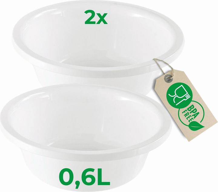 Produktbild Novaliv 2x Spülschüssel Rund 0,6L, D16 cm, Weiss, BPA-frei Spülmaschinenfest Ideal für Küche und Camp