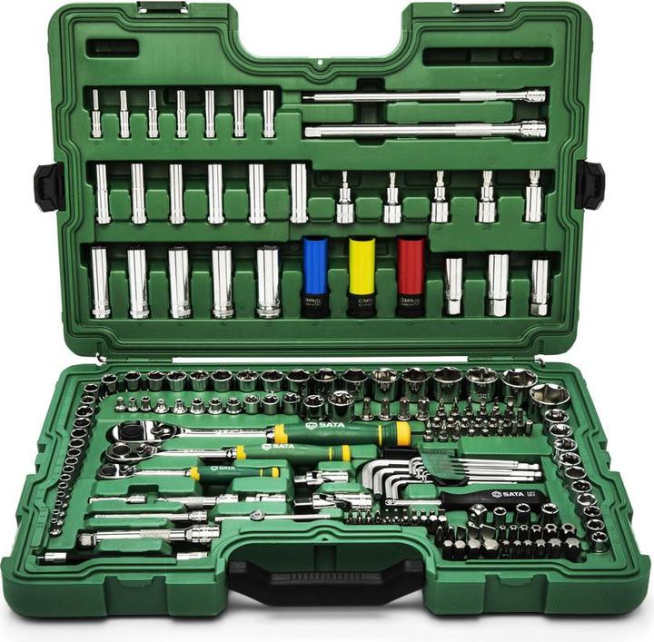 SATA 180 Tlg. 1/4", 3/8" & 1/2" 6-Kant Steckschlüssel & Ratschenset (3/8", 1/4", 1/2")