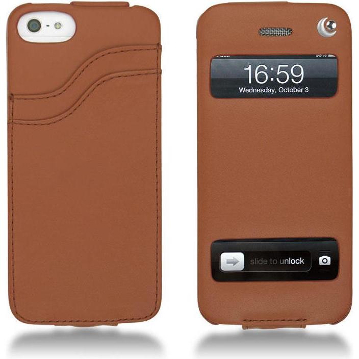 Noreve Lederschutzhülle vertikal (Apple iPhone 5), Smartphone Hülle, Braun