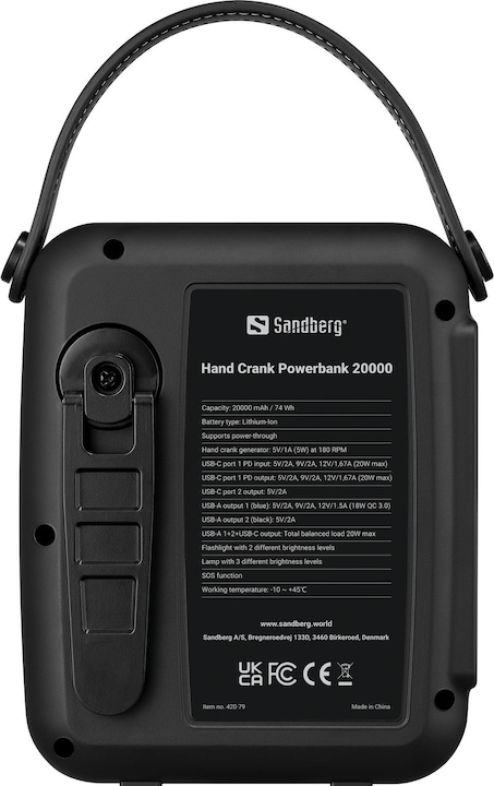 Actual product image Sandberg Hand Crank Powerbank (20000 mAh, 20 W, 74 Wh)