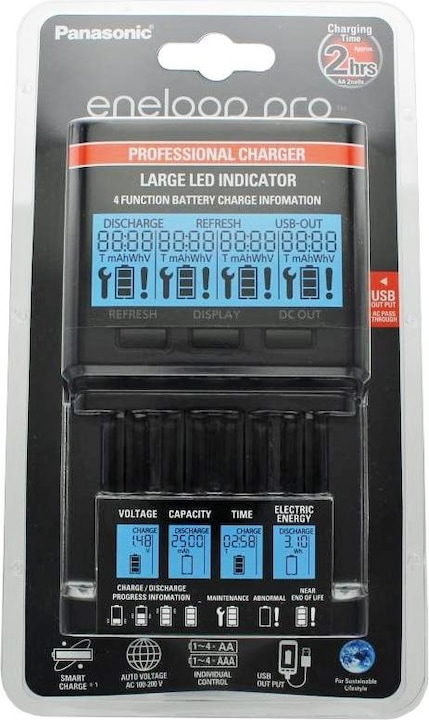 Image du produit Panasonic Chargeur EneloopBQ-CC65 avec écran LCD, 4 eneloop pro AA Mignon, AccuCell Box Blue (4 pcs, AA, 2550 mAh, Piles rechargeables + chargeur)