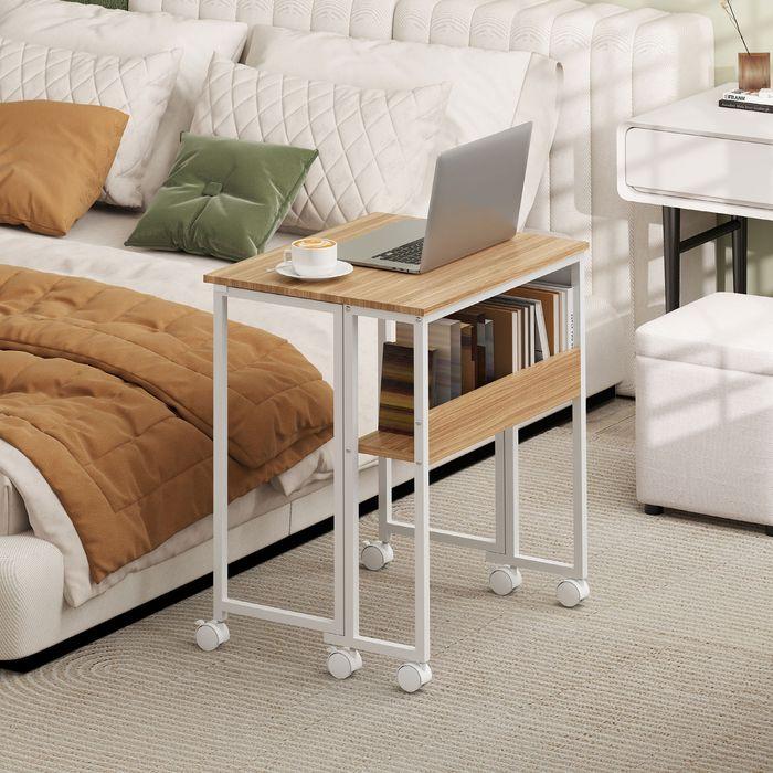 Actual product image Swisshandel24 Faltbarer Schreibtisch, zum Beistelltisch umwandelbar, offenes Regal, Natur (63 x 50 x 75 cm)