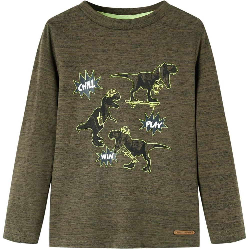 VidaXL, Jungen, Shirt, Kinder-Langarmshirt Dunkles Khaki Melange 92,Material: 80, Grün, (92)