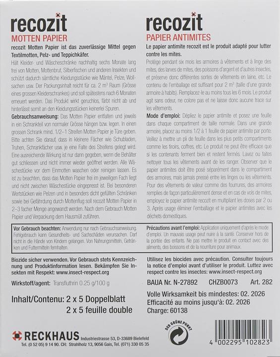 Image du produit Recozit Mottenpapier